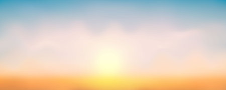 Gradient pastel winter sky background. Abstract vector dramatic sunset. Dreamy soft landscape. Blurred twilight foggy horizon.のイラスト素材