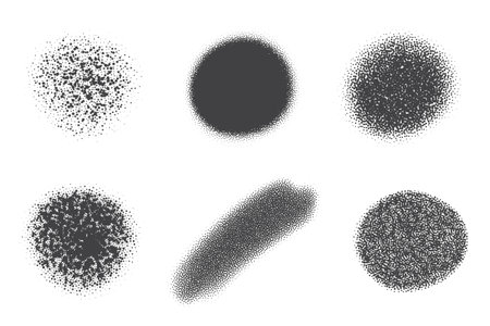 Paint spray stains with splatter dotted texture. Grunge black noise shapes. Dust spot and blob....