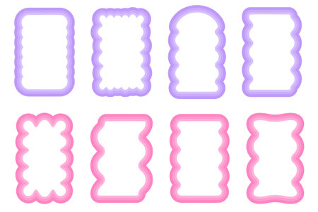 Y2k squiggle frame. Zigzag wavy border for story. Rectangle serrated retro groovy shapes set. Cute funky geometric posters for modern design. Vector aesthetic elements.のイラスト素材