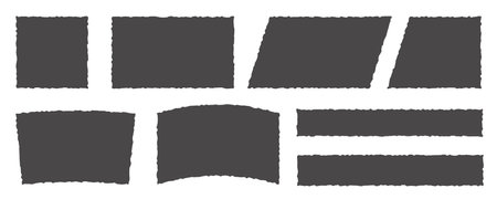 Paper rectangle with rough edge. Torn shapes with jagged border. Grunge strip background. Vector silhouettes set.のイラスト素材