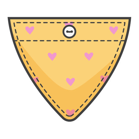 Yellow pocket patch with heart pattern. Triangular element for casual style clothes, dresses and shirts. Color vector illustration.のイラスト素材