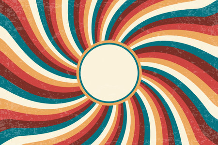 Retro sun background. Abstract vector summer sunburst with rays. Vintage grunge texture 70s design. Old paper groovy color illustration.のイラスト素材