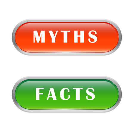 Myth and fact green or red realistic 3D buttons. Vector illustration solated on white background.のイラスト素材