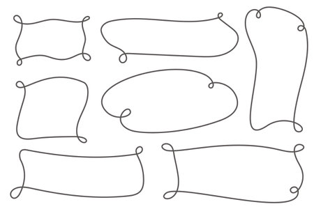 Hand drown doodle frame. Line sketch border. Rectangle and oval scribble shapes. Square and ellipse outline boxes. Decorative vector illustration on white backgroundのイラスト素材