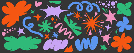 Abstract organic shapes on dark background. Vector doodle graphic of modern elements. Cute flower...