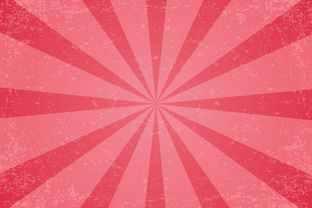 Candy pink background. Textured strawberry rays pattern. Vector sweet cartoon radial sunburst. Retro grunge striped poster. Sunbeam vintage frame for poster and bannerのイラスト素材