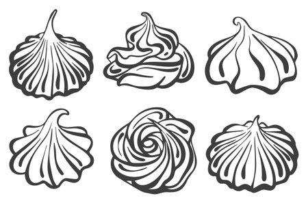Meringue vector icon. Whipped cream for cake and pie desserts. Outline illustration on white background. Swirl desert, mousse foam.のイラスト素材