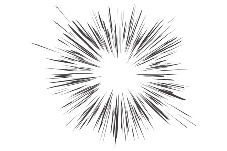 Comic speed lines. Vector radial manga burst with action rays. Explosion for anime book. Boom effect, blast and scream abstract sparks. Superhero backgroundのイラスト素材