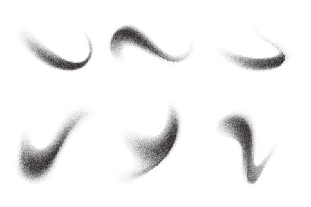 Dotted gradient with pattern of grainy noise isolated on white background. Abstract vector stipple shapes of paint brushstrokes. Dusty fluid splashes and charcoal shadows.のイラスト素材