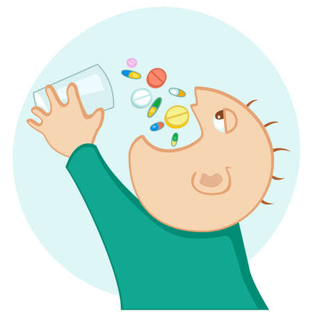 man swallow a lot of medicationのイラスト素材