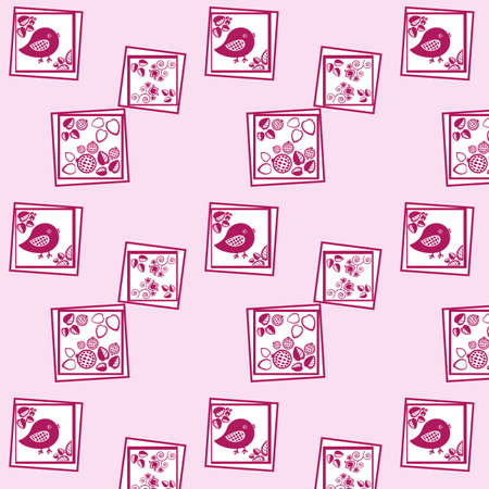 birds, leaves and berries on the pink background seamless patternのイラスト素材