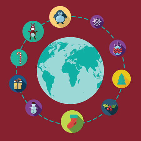 Flat concept, set modern design with shadow happy new yearのイラスト素材