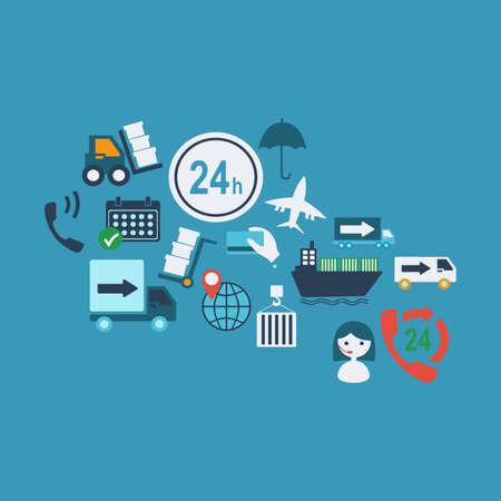 Flat concept, set modern design with shadow icons deliveryのイラスト素材