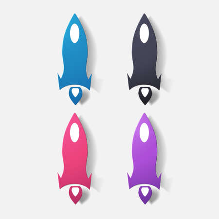 Paper clipped sticker: aircraft rocketのイラスト素材