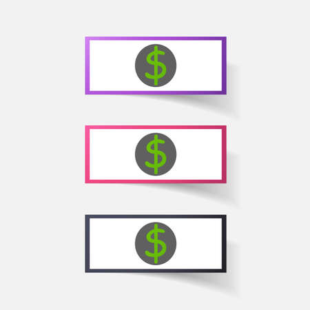 Paper clipped sticker: money, dollar bill with the imageのイラスト素材