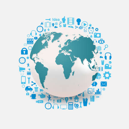 planet earth and realistic map  a set of different iconsのイラスト素材