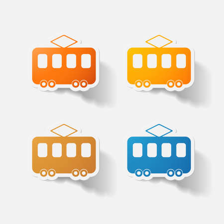 Paper clipped sticker: tramのイラスト素材