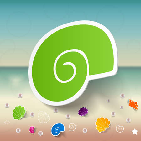 summer, beach background with stickers summer set shellのイラスト素材