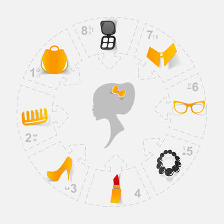 girl silhouette, concept wardrobe, cosmetics and ladies dressのイラスト素材