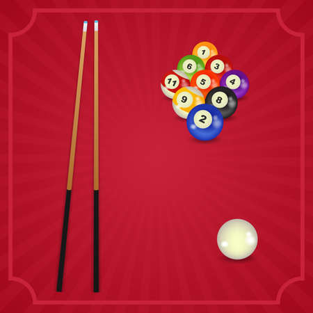 set of billiard balls, billiards, American with cueのイラスト素材
