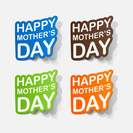 Realistic paper sticker: mothers Dayのイラスト素材
