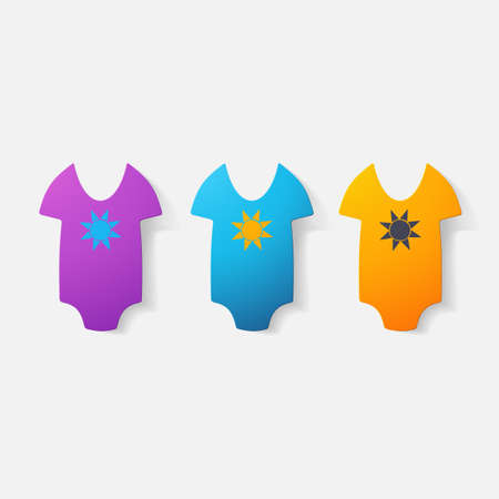 Paper clipped sticker: baby bodysuit. Isolated illustration iconのイラスト素材