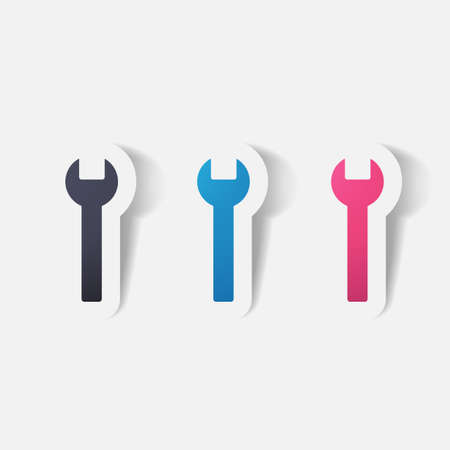 Paper clipped sticker: wrench. Isolated illustration iconのイラスト素材