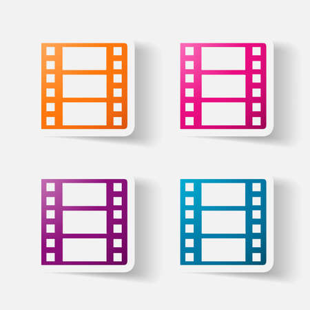 Paper clipped sticker: film. Isolated illustration iconのイラスト素材