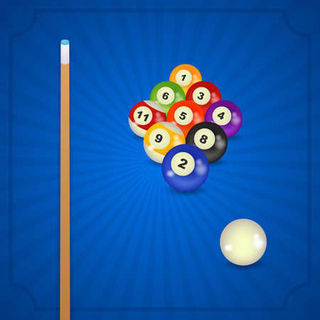 set of billiard balls, billiards, American with cue