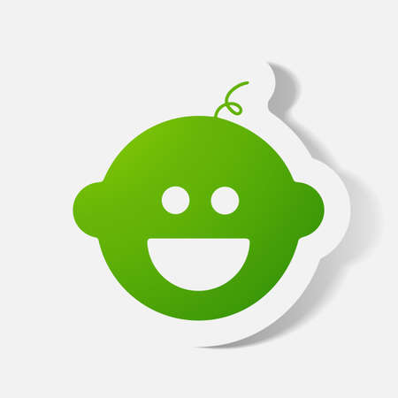 Paper clipped sticker: baby face, boy. Isolated illustration iconのイラスト素材