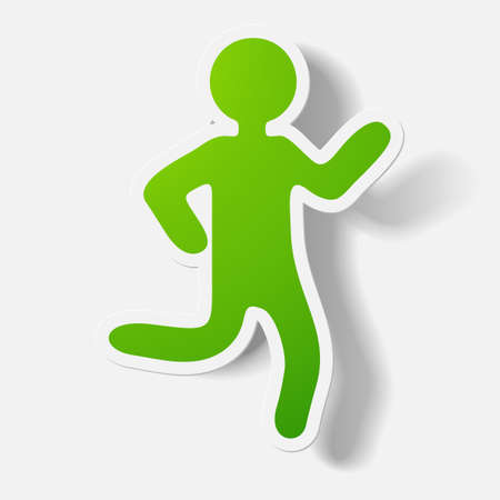 Paper clipped sticker: running Man. Isolated illustration iconのイラスト素材
