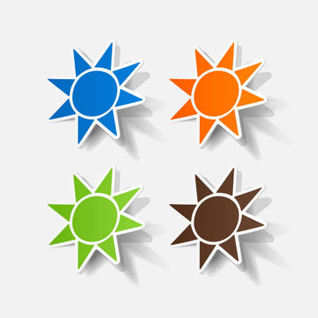 Realistic paper sticker: sun. Isolated illustration iconのイラスト素材