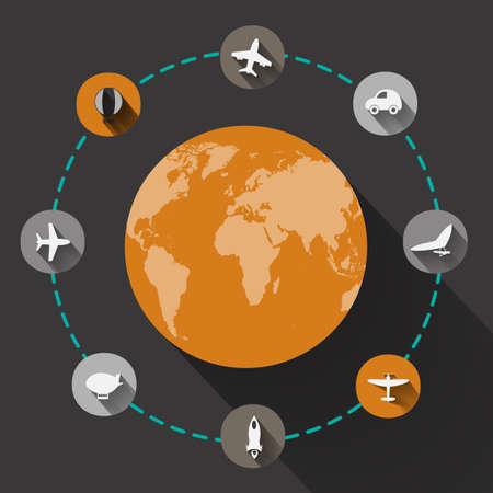 Paper clipped sticker: globe. transport Set. Isolated illustration iconのイラスト素材