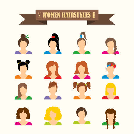 multicolored icons with tape on the topic women's hairstylesのイラスト素材
