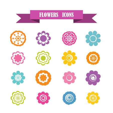 multicolored icons with tape on the topic flowersのイラスト素材
