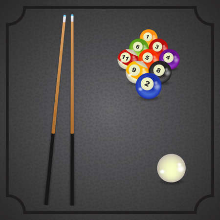set of billiard balls, billiards, American with cue