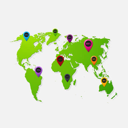 Realistic paper sticker: map of the world. Isolated illustration iconのイラスト素材