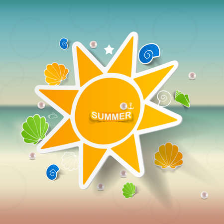 summer, beach background with stickers summer set sunのイラスト素材