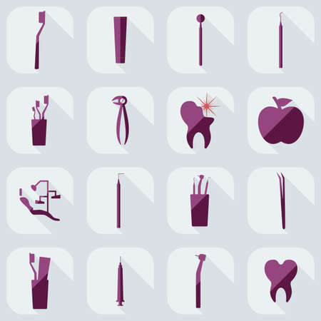 Flat concept, set modern design with shadow dentist toolsのイラスト素材