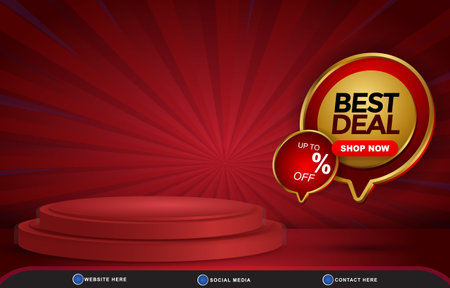 best discount sale template banner with blank space 3d podium for product sale with abstract gradient dark red background designのイラスト素材