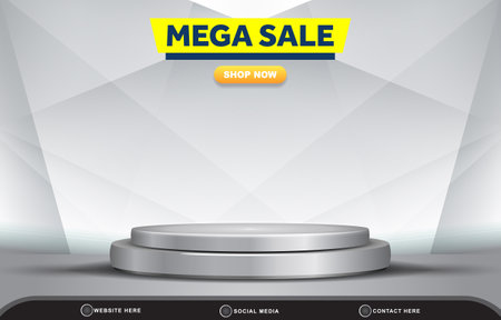 mega sale discount template banner with blank space 3d podium for product sale with abstract gradient white and grey background designのイラスト素材