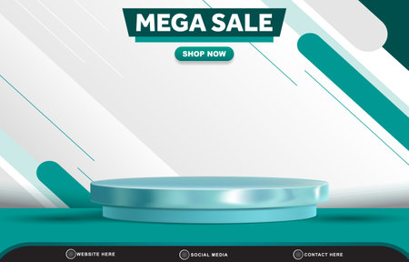mega sale template banner with blank space 3d podium for product sale with abstract gradient green and white background designのイラスト素材