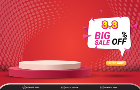 03.03 big sale discount template banner with blank space 3d podium for product sale with abstract gradient red background designのイラスト素材