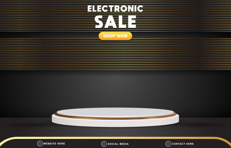 electronic sale discount template banner with blank space 3d podium for product sale with abstract gradient black and brown background designのイラスト素材