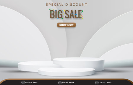 special discount big sale template banner with blank space 3d podium for product sale with abstract gradient white and grey background designのイラスト素材