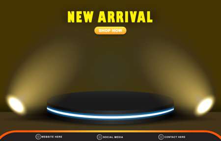new arrival discount sale template banner with blank space 3d podium for product sale with abstract gradient brown and yellow background designのイラスト素材