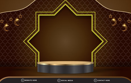 elegant ramadan sale template banner with blank space 3d podium for product sale with abstract gradient brown background designのイラスト素材