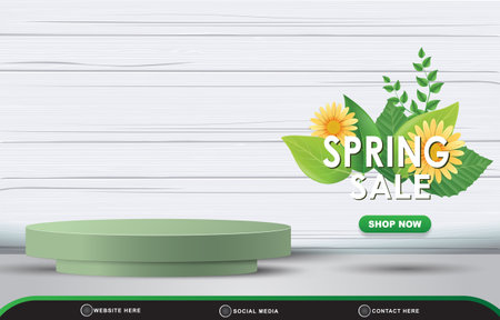 spring sale discount template banner with blank space 3d podium for product sale with abstract gradient white background designのイラスト素材