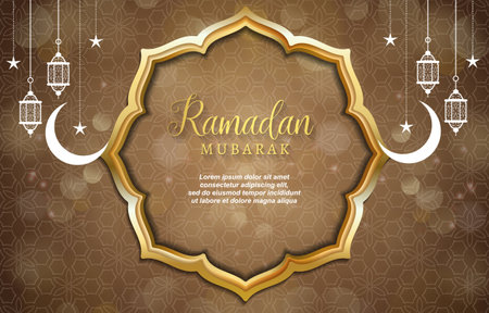 elegant 2023 ramadan mubarak template banner with islamic ornament and abstract gradient brown background designのイラスト素材