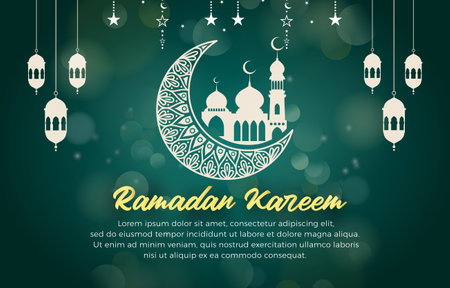 ramadan kareem 2023 template banner with elegant illustration luxury shiny islamic ornament and abstract gradient dark green background designのイラスト素材
